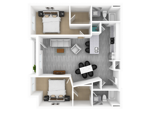 2 Bed 2 Bath, 1,283 sq ft, Aspen Floorplan at The Whit in Indianapolis, IN 46204